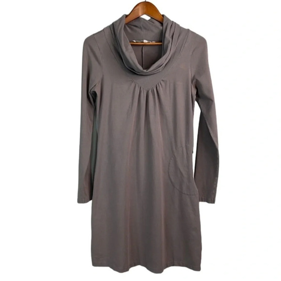 5/$25 ATHLETA Dress Lost River Grey Cowl Neck Long Sleeve Pocket *As Is* M - Picture 1 of 12